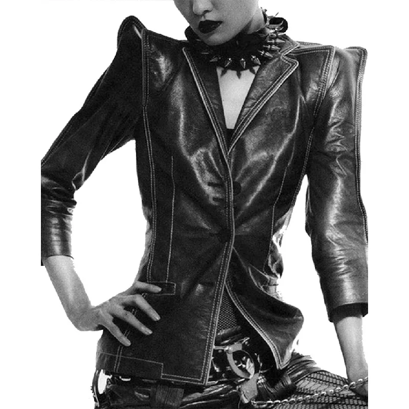 Women Real Lambskin Leather Biker Jacket KW470