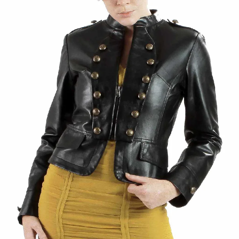 Women Real Lambskin Leather Biker Jacket KW476