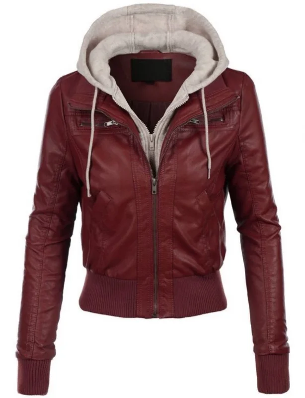 Women Real Lambskin Leather Biker Jacket KW490