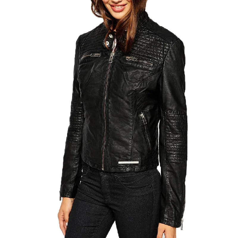 Women Real Lambskin Leather Biker Jacket KW448