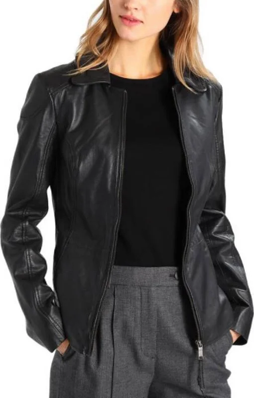 Women Real Lambskin Leather Biker Jacket KW433