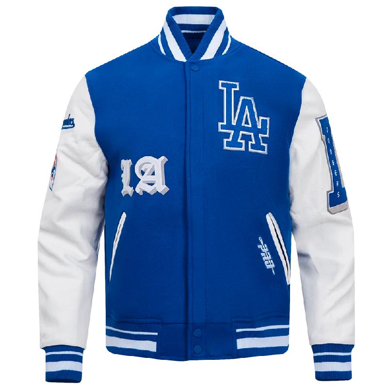 MLB LOS ANGELES DODGERS OLD ENGLISH MEN'S RIB WOOL VARSITY JACKET (DODGER BLUE/WHITE)