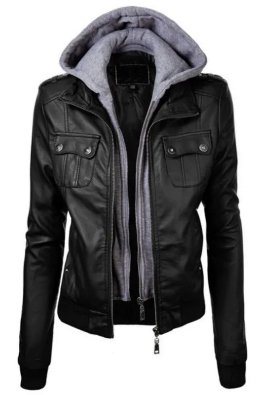 Women Real Lambskin Leather Biker Jacket KW492