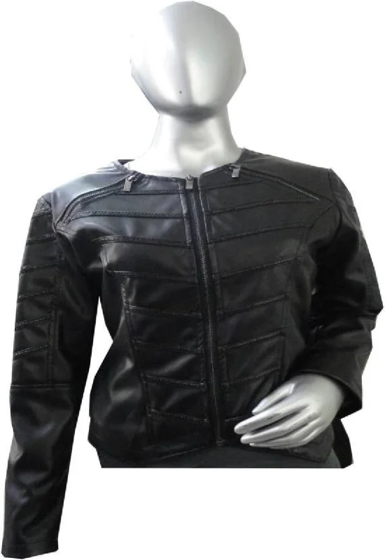 Women Real Lambskin Leather Biker Jacket KW437