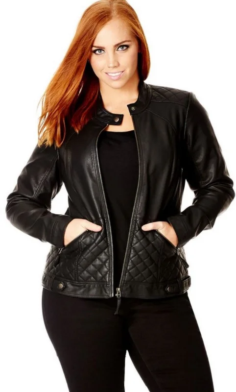 Women Real Lambskin Leather Biker Jacket KW518