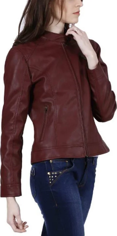 Women Real Lambskin Leather Biker Jacket KW424