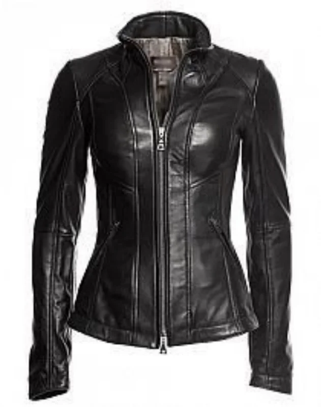 Women Real Lambskin Leather Biker Jacket KW488