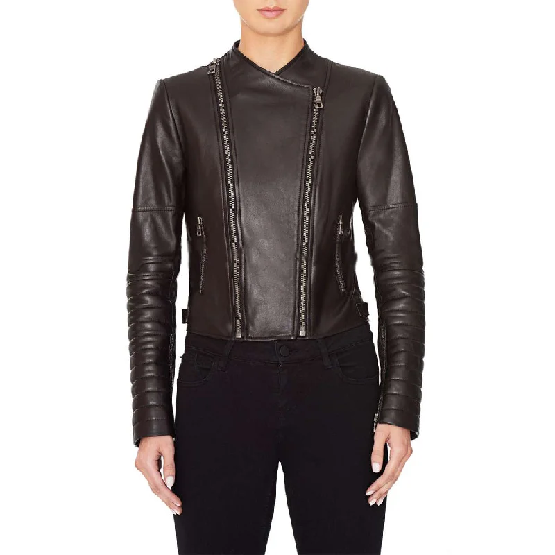 Women Real Lambskin Leather Biker Jacket KW462