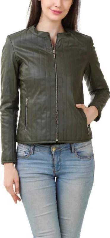 Women Real Lambskin Leather Biker Jacket KW416