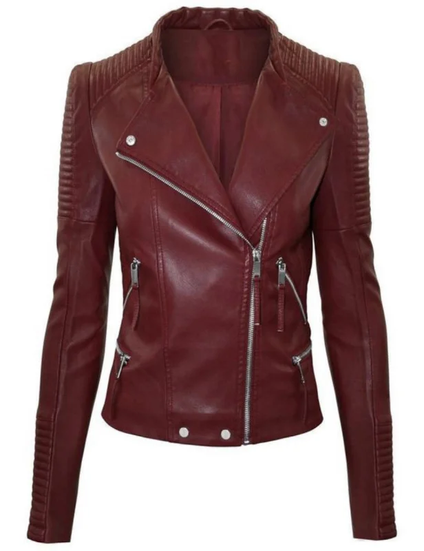 Women Real Lambskin Leather Biker Jacket KW505