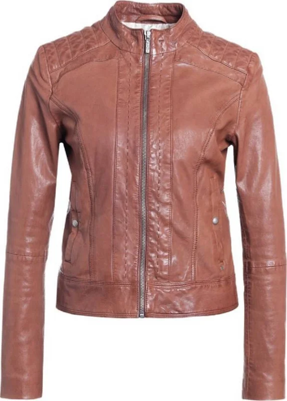 Women Real Lambskin Leather Biker Jacket KW429