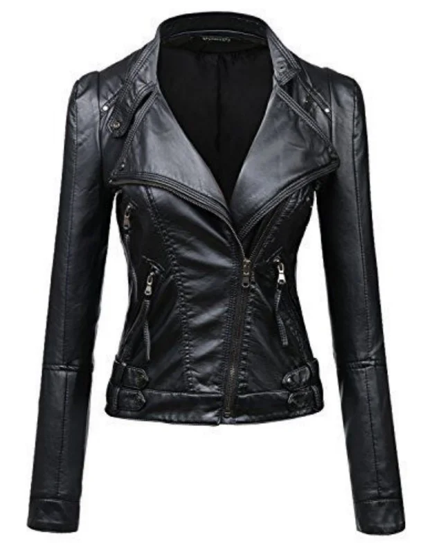 Women Real Lambskin Leather Biker Jacket KW487