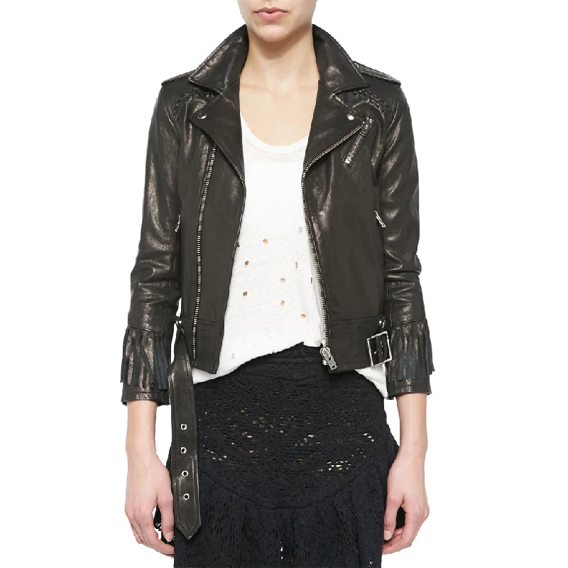 Women Real Lambskin Leather Biker Jacket KW444