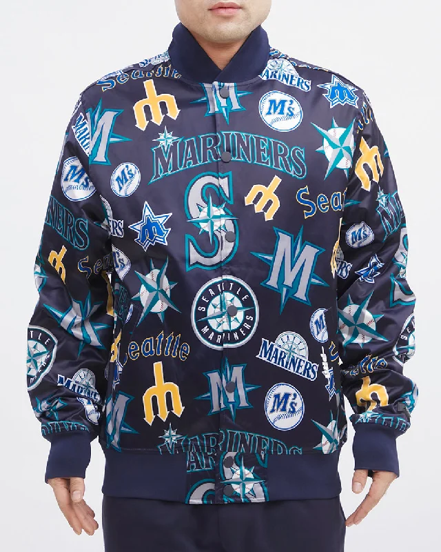 MLB SEATTLE MARINERS AOP MEN'S SATIN JACKET (MIDNIGHT NAVY)