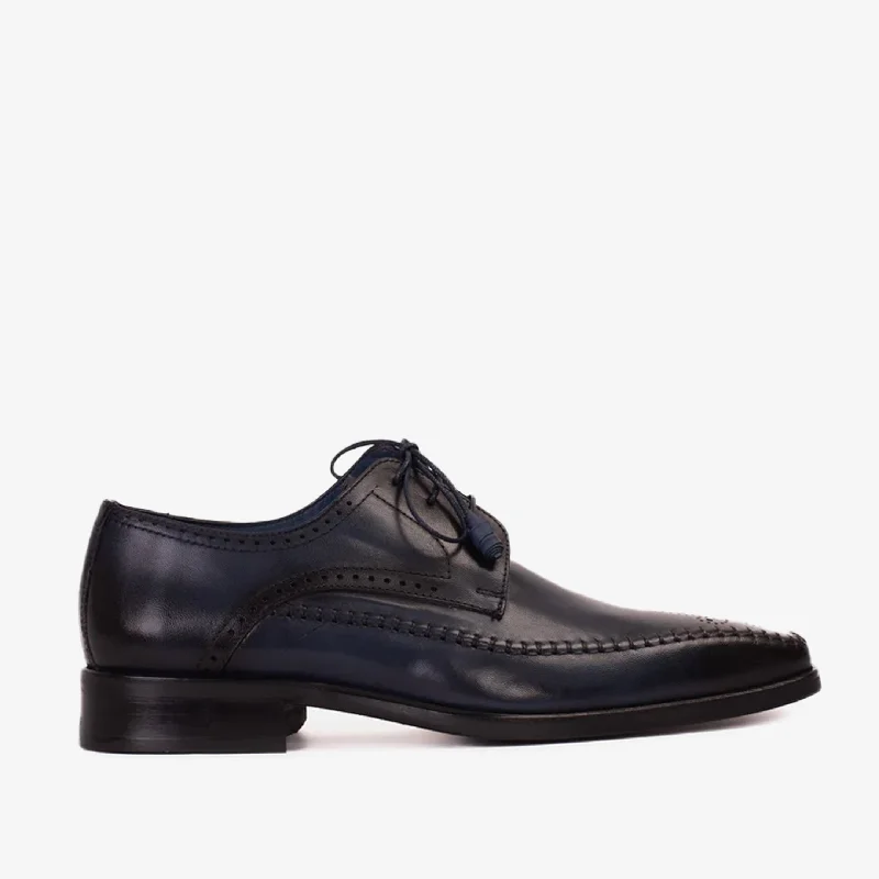 The Moon Navy Blue Leather Derby Men  Shoe