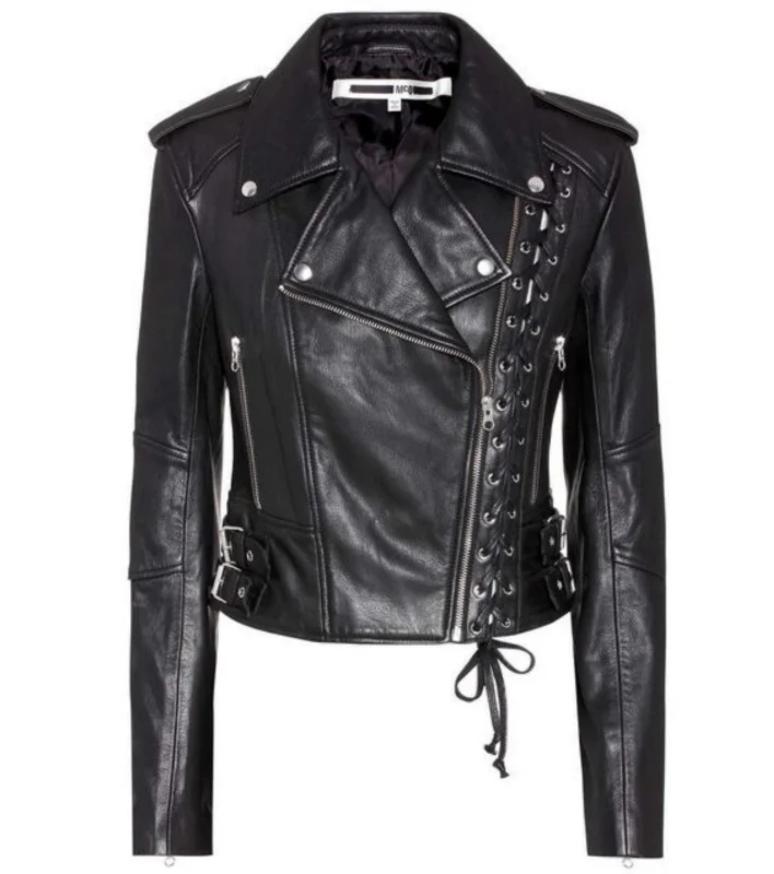 Women Real Lambskin Leather Biker Jacket KW503