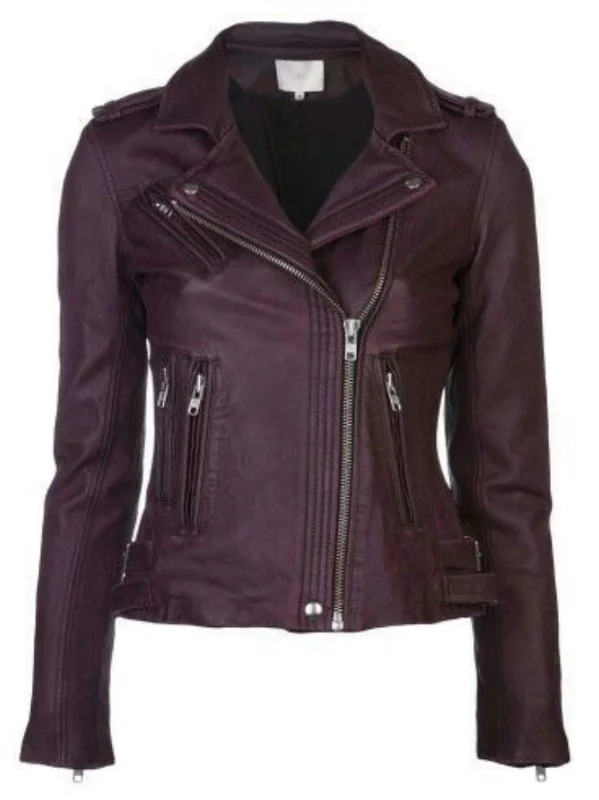 Women Real Lambskin Leather Biker Jacket KW496