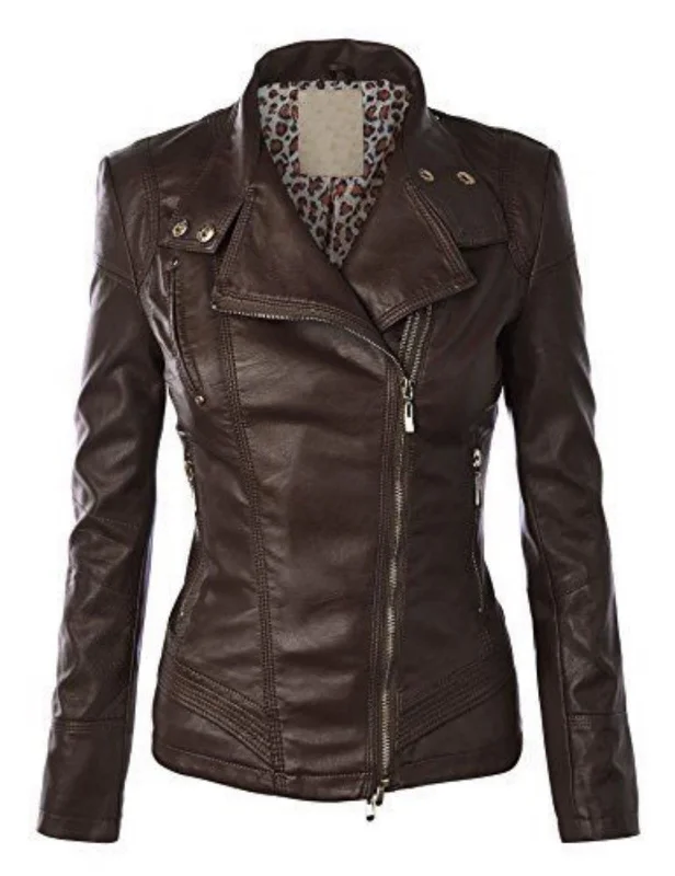 Women Real Lambskin Leather Biker Jacket KW520