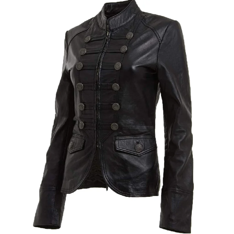 Women Real Lambskin Leather Biker Jacket KW472