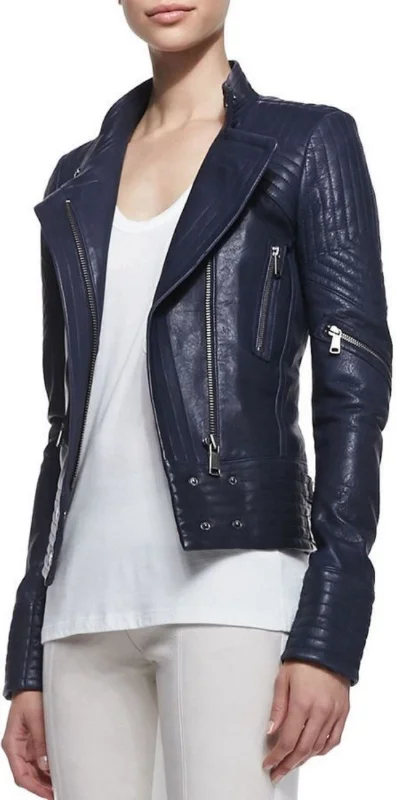 Women Real Lambskin Leather Biker Jacket KW521