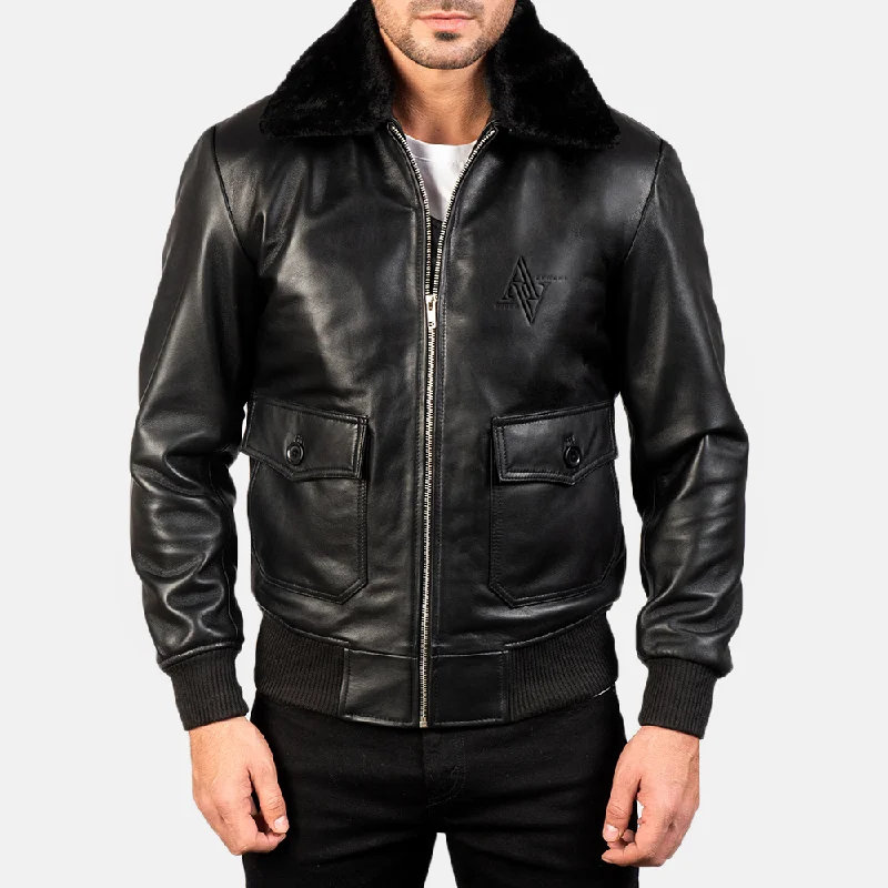 Armanivives Airin G-1 Chaqueta bomber clásica de cuero negro