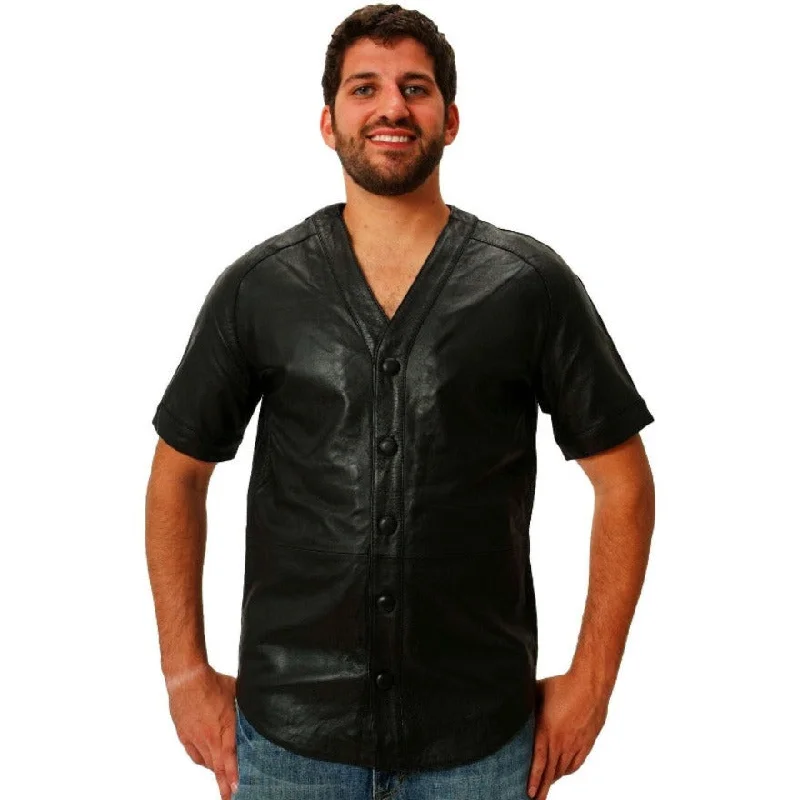 Black Leather Baseball Jersey