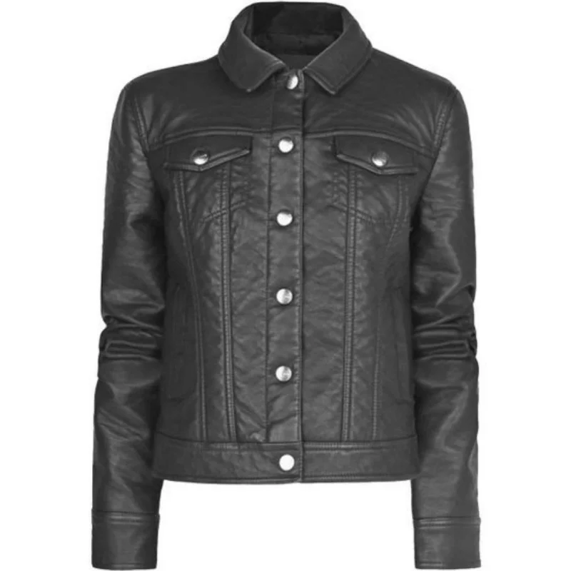 Women Real Lambskin Leather Biker Jacket KW515