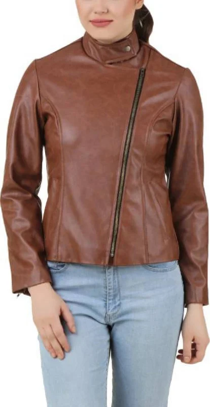 Women Real Lambskin Leather Biker Jacket KW415