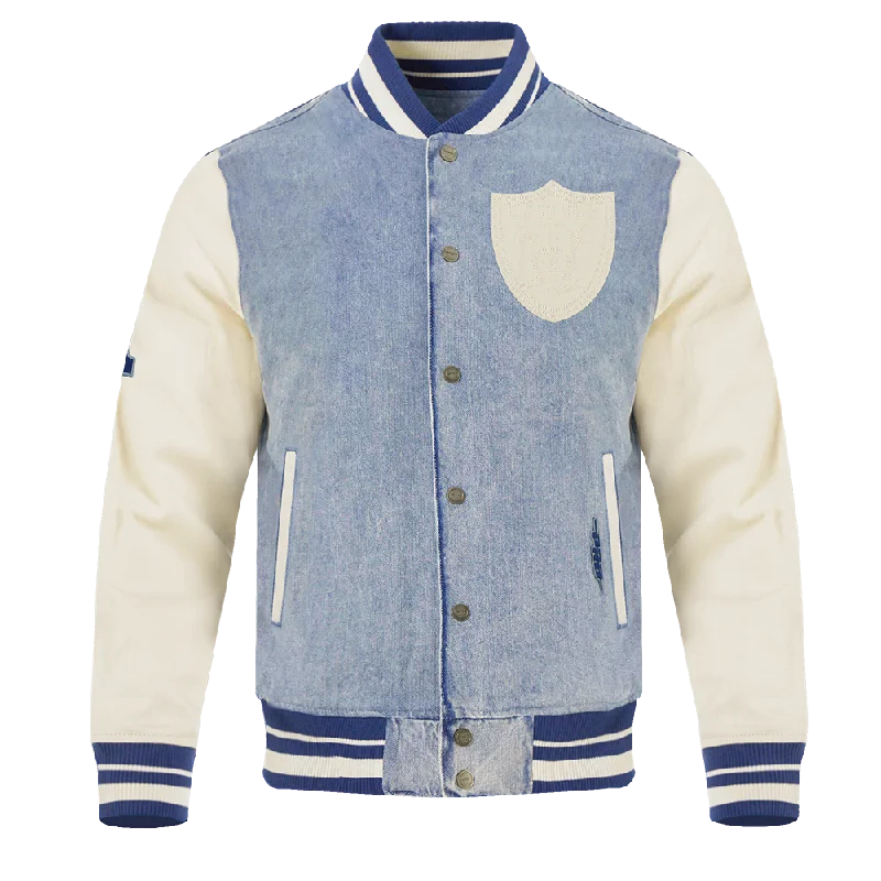 NFL LAS VEGAS RAIDERS VARSITY BLUES MEN'S DENIM VARSITY MEN'S JACKET (DENIM/LINEN)