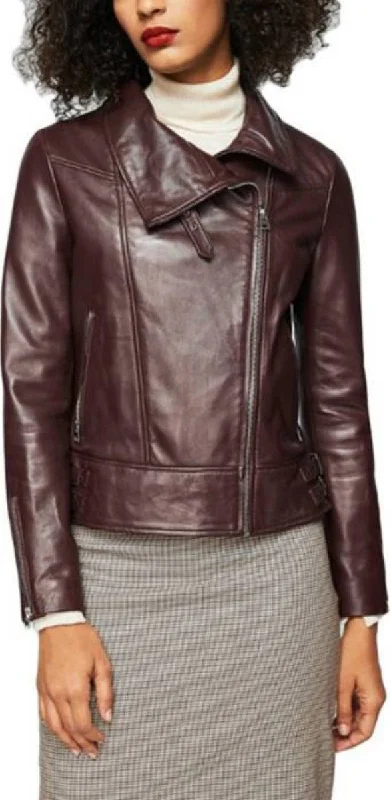 Women Real Lambskin Leather Biker Jacket KW430