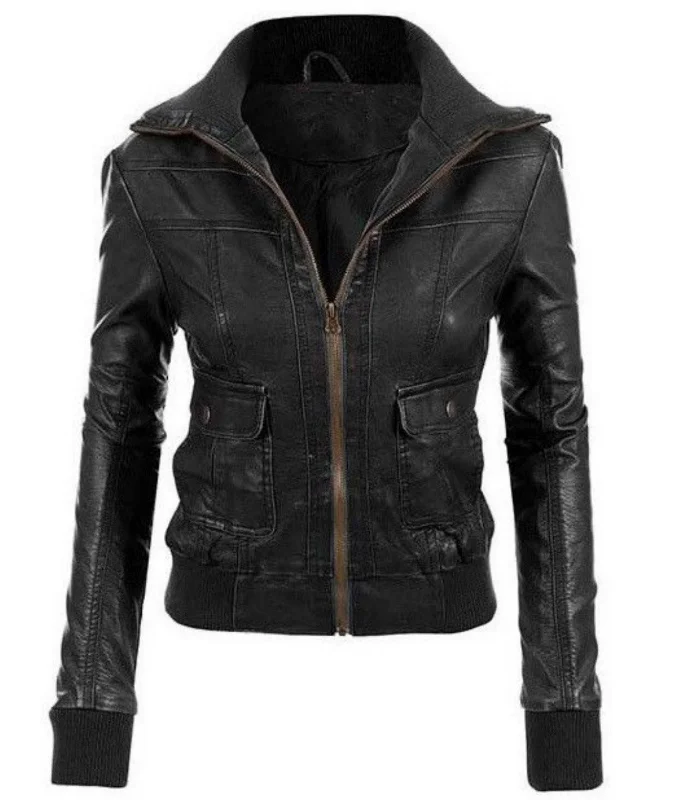 Women Real Lambskin Leather Biker Jacket KW486