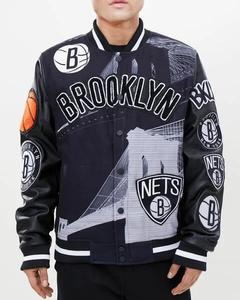 NBA BROOKLYN NETS REMIX VARSITY MEN'S JACKET (BLACK)