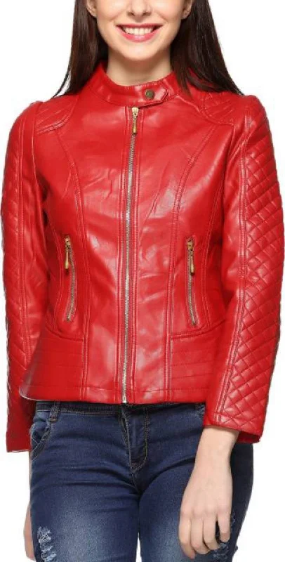 Women Real Lambskin Leather Biker Jacket KW426