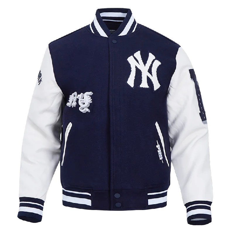 MLB NEW YORK YANKEES OLD ENGLISH MEN'S RIB WOOL VARSITY JACKET (MIDNIGHT NAVY/WHITE)