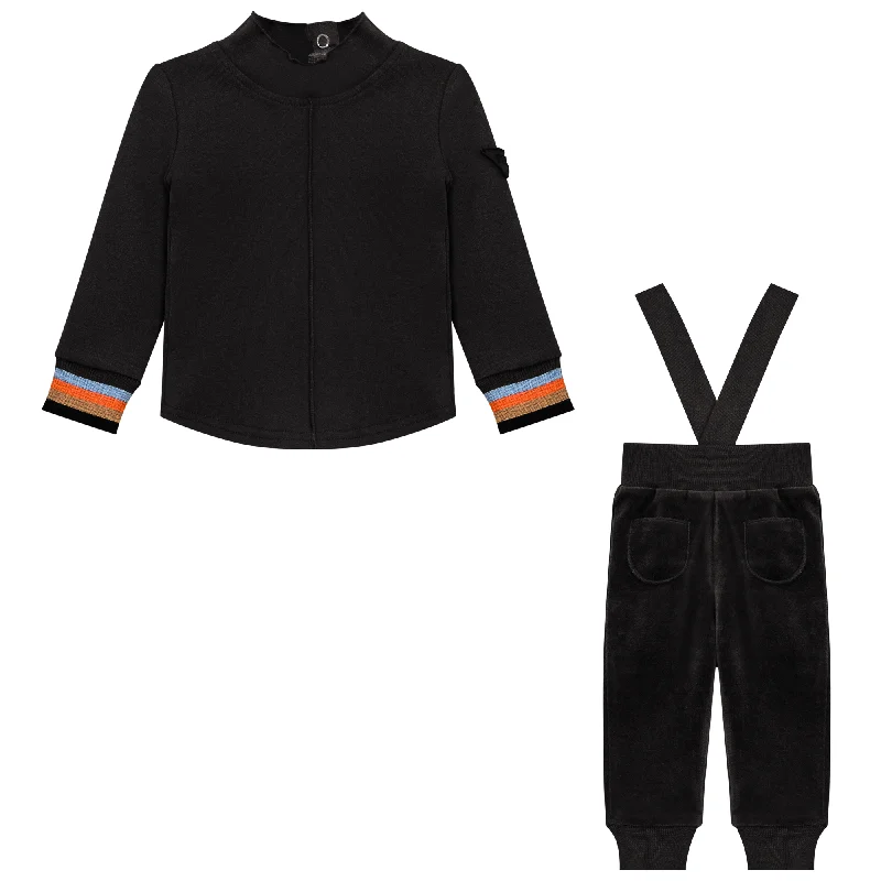 set outfit velour overalls and tee - black