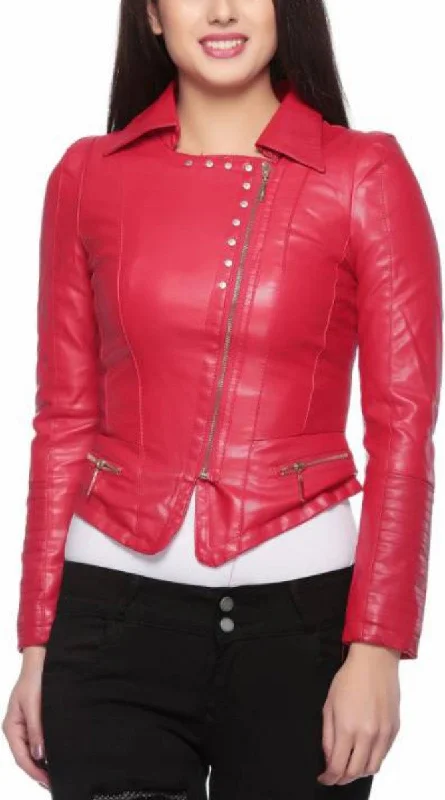 Women Real Lambskin Leather Biker Jacket KW435