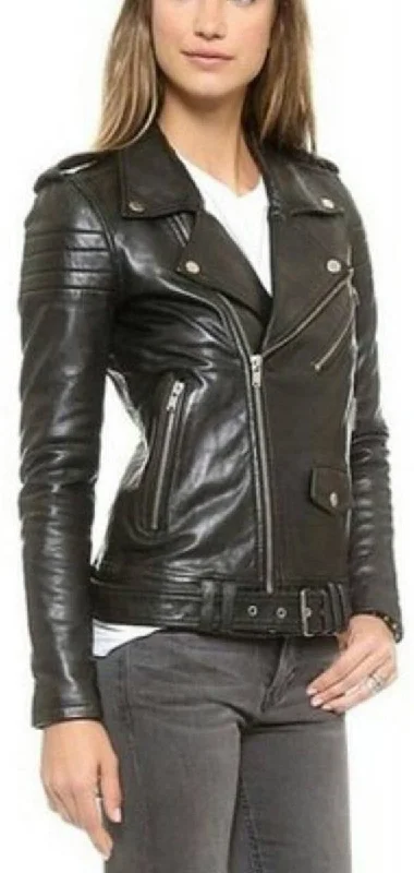 Women Real Lambskin Leather Biker Jacket KW436