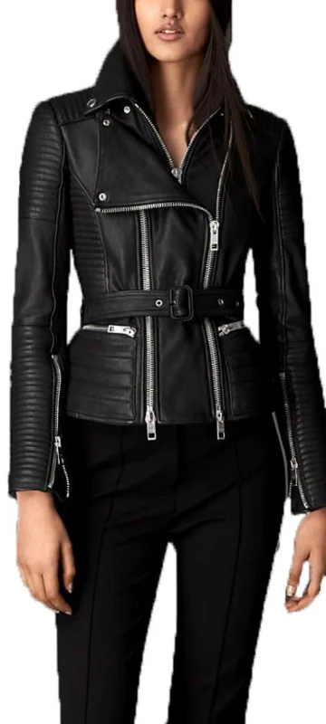 Women Real Lambskin Leather Biker Jacket KW516