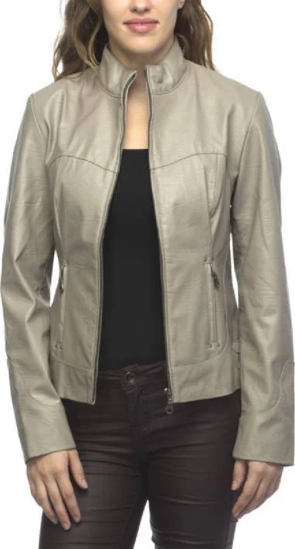 Women Real Lambskin Leather Biker Jacket KW423