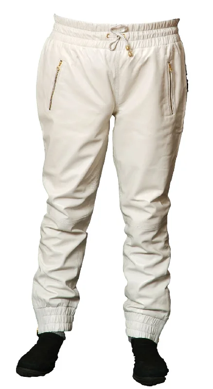 White Leather Joggers