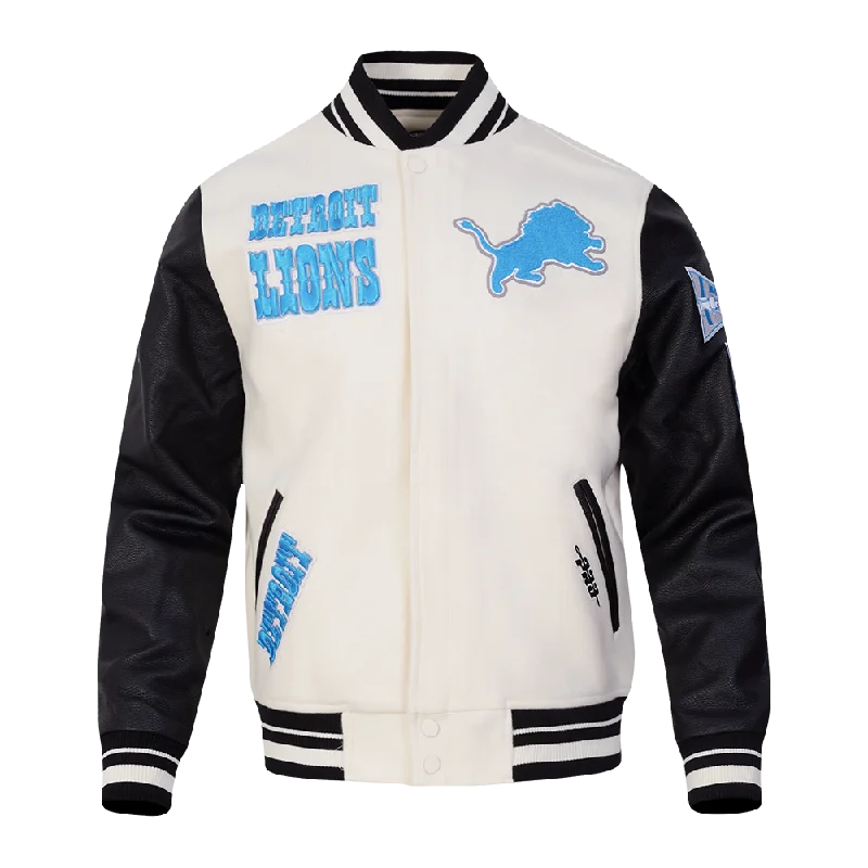 NFL DETROIT LIONS RETRO CLASSIC MEN'S RIB WOOL VARSITY JACKET (EGGSHELL/BLACK)