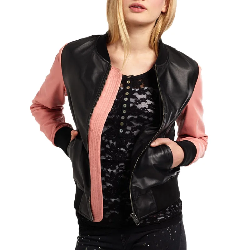 Women Real Lambskin Leather Biker Jacket KW453