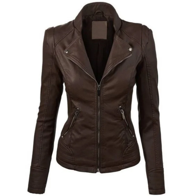 Women Real Lambskin Leather Biker Jacket KW501