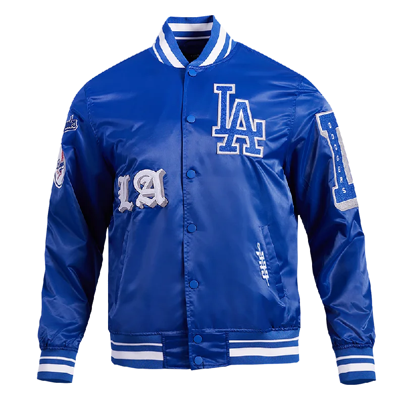 MLB LOS ANGELES DODGERS OLD ENGLISH MEN'S RIB SATIN JACKET (DODGER BLUE)