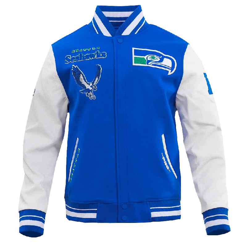 NFL SEATTLE SEAHAWKS RETRO CLASSIC MEN'S RIB WOOL VARSITY JACKET (ROYAL BLUE/WHITE)