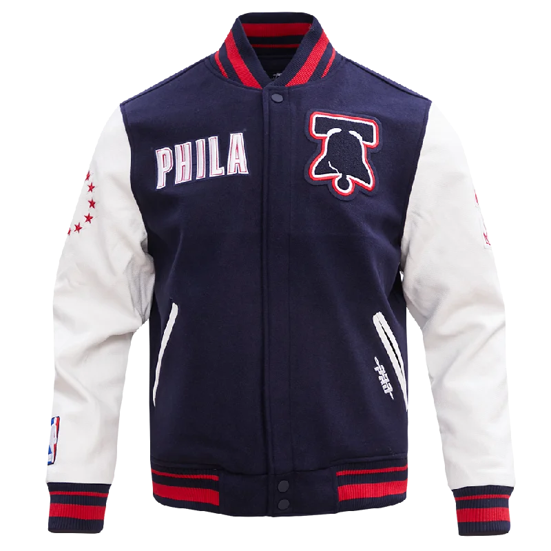 NBA PHILADELPHIA 76ERS CHEST CITY OF BROTHERLY LOVE MEN'S RIB WOOL VARSIT (MIDNIGHT NAVY/RED/MIDNIGHT NAVY)