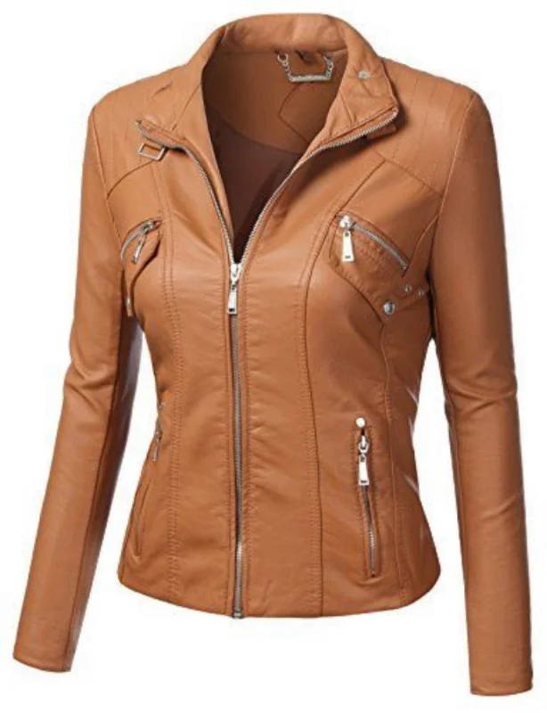 Women Real Lambskin Leather Biker Jacket KW504