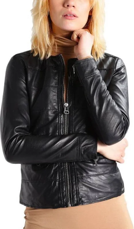 Women Real Lambskin Leather Biker Jacket KW431