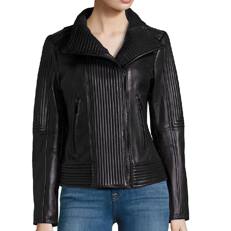 Women Real Lambskin Leather Biker Jacket KW461