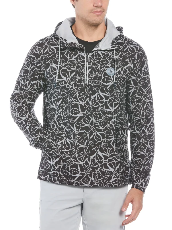 Men's 1/4 Zip Penguin Print Windbreaker